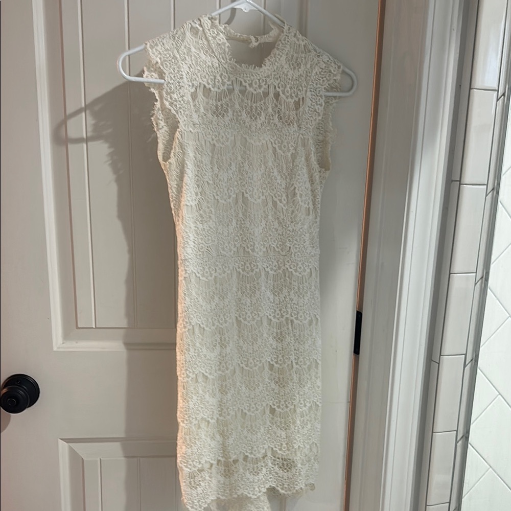 Free People Cream Sheath Midi Dress Mock Neck & Backlesz